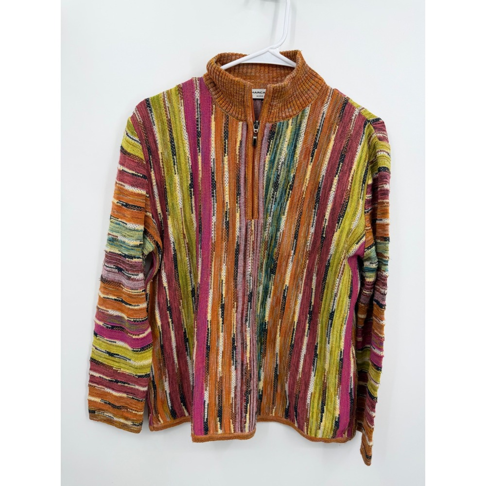 Marcazzani Quarter Zip Sweater Womens Large Multi Color Stripe Italian Knit Top